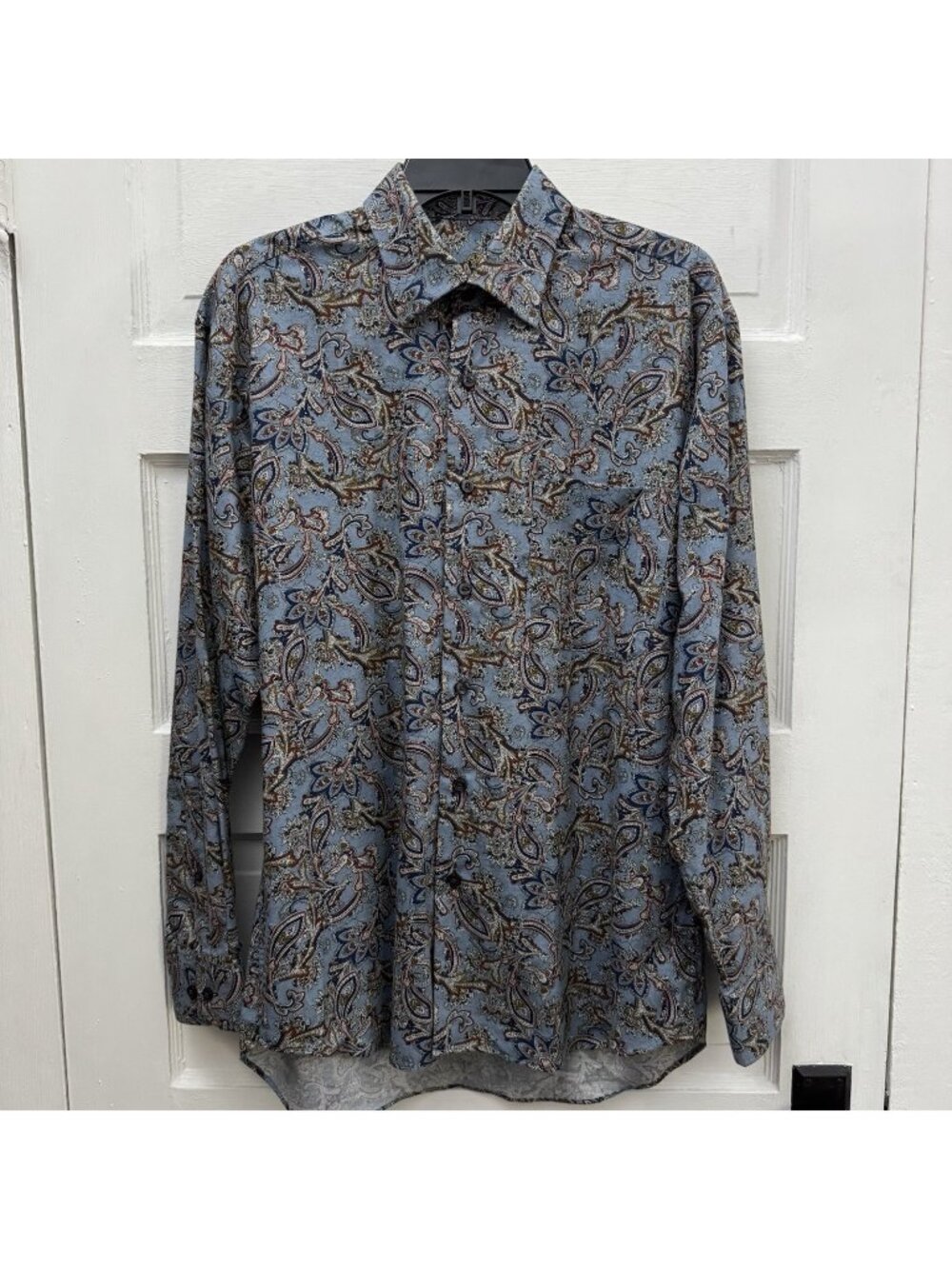 Paisley Button Front Shirt Alan Flusser Mens Medium Blue